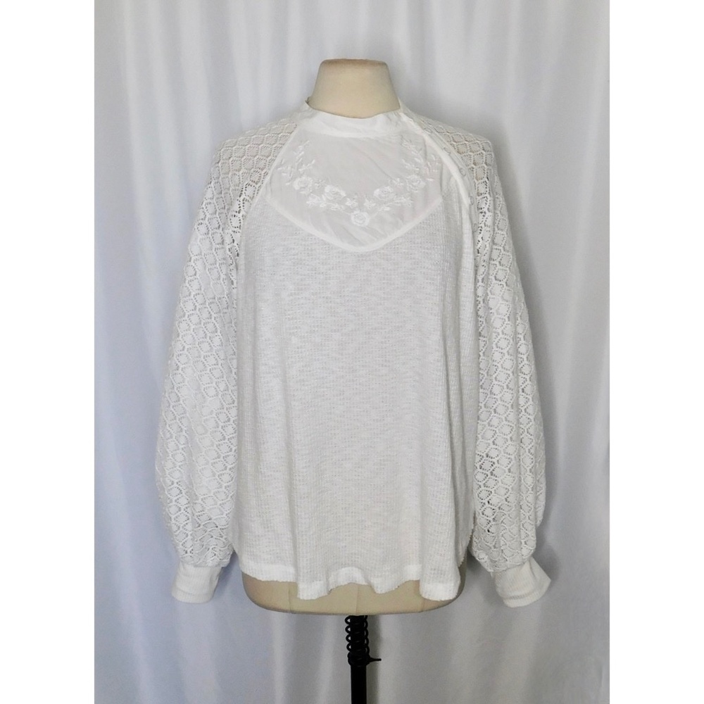 Free People White Lace Sleeve Top